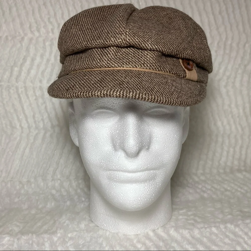 D&Y Newsboy Cap Brown Tweed Button Metallic Thread - Picture 2 of 16
